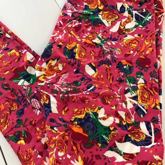 SOLD - NEW LuLaRoe TC Pink, Orange Floral Leggings - Picture 2 of 5